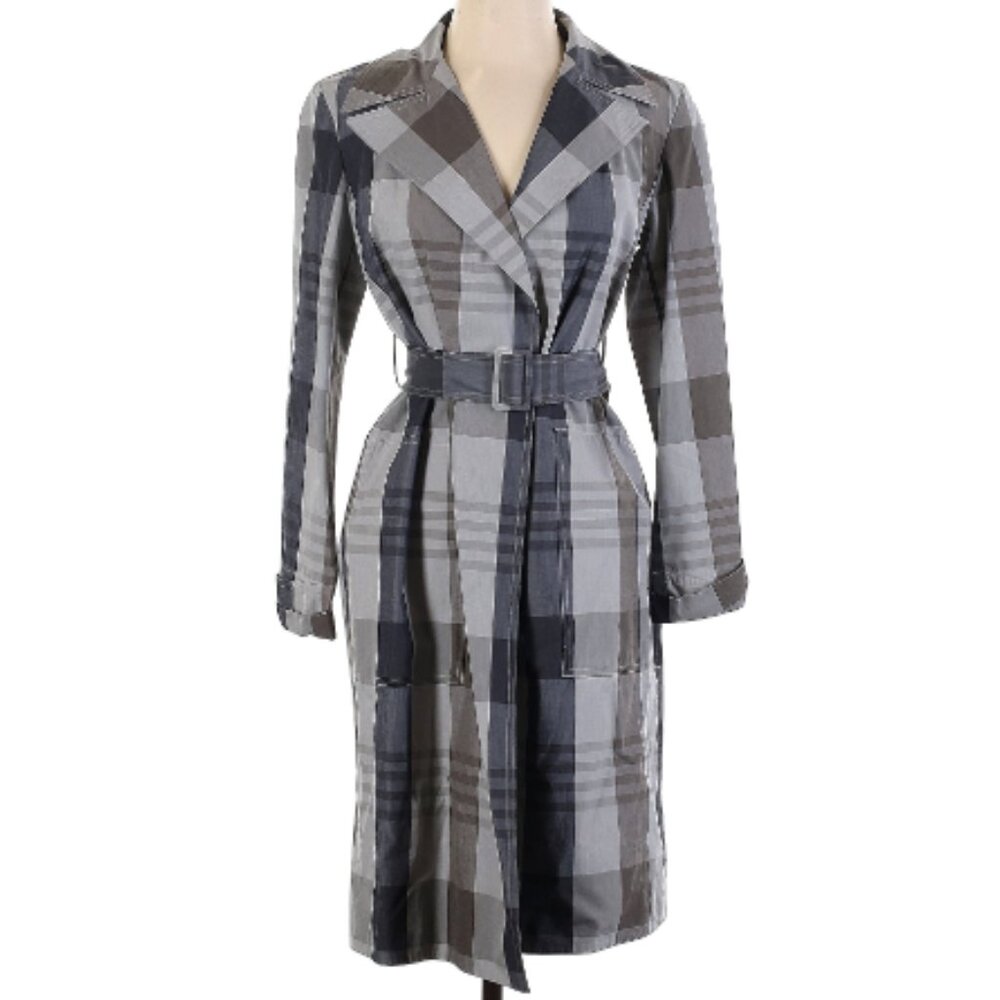 Theory Plaid Print Trench Coat